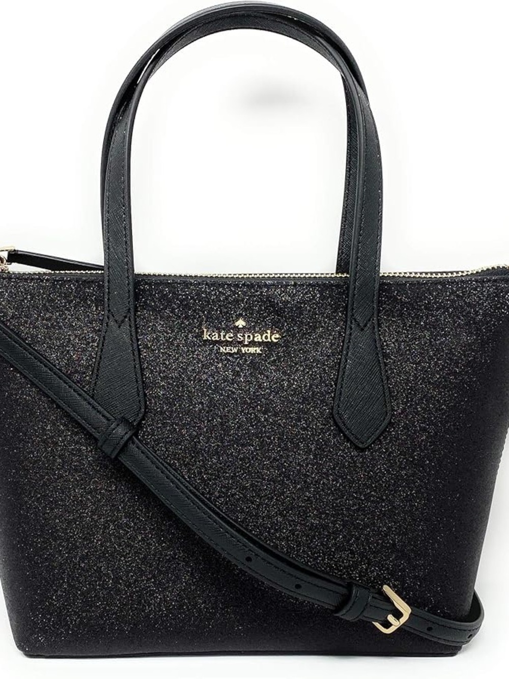 kate spade Black Glitter Tote with Gold Logo